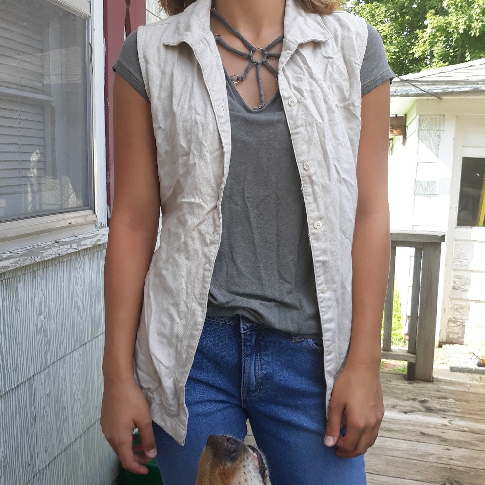Khaki vest khaki sleeveless cardigan